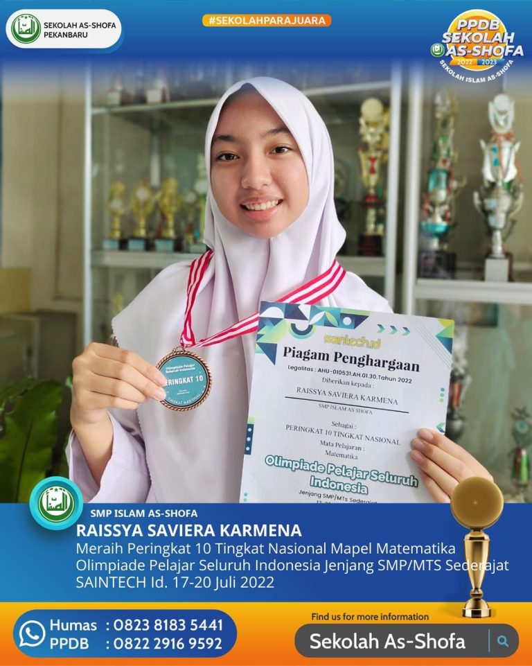 Prestasi Tingkat Nasional! Raissya Saviera Karmena Raih Peringkat 10 Olimpiade Matematika